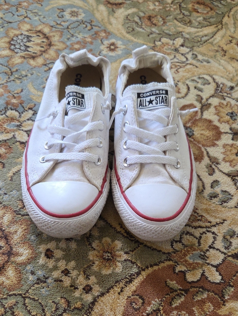 Converse Kids White Canvas Low Top Sneakers with Red Trim